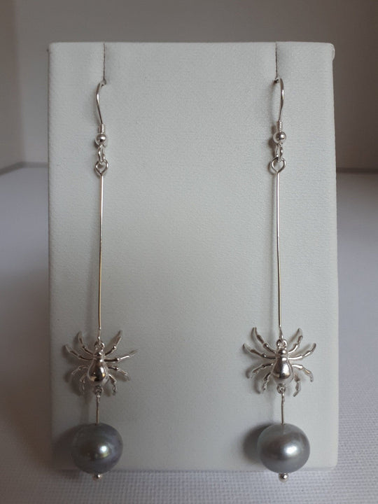 925 Sterling Silver Spider & Pearl Earrings. - JOANNE MASSEY ARTISAN JEWELLERY