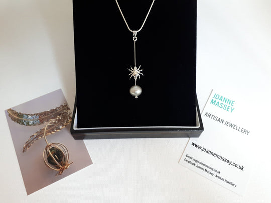 925 Sterling Silver Spider & Pearl Necklace. - JOANNE MASSEY ARTISAN JEWELLERY