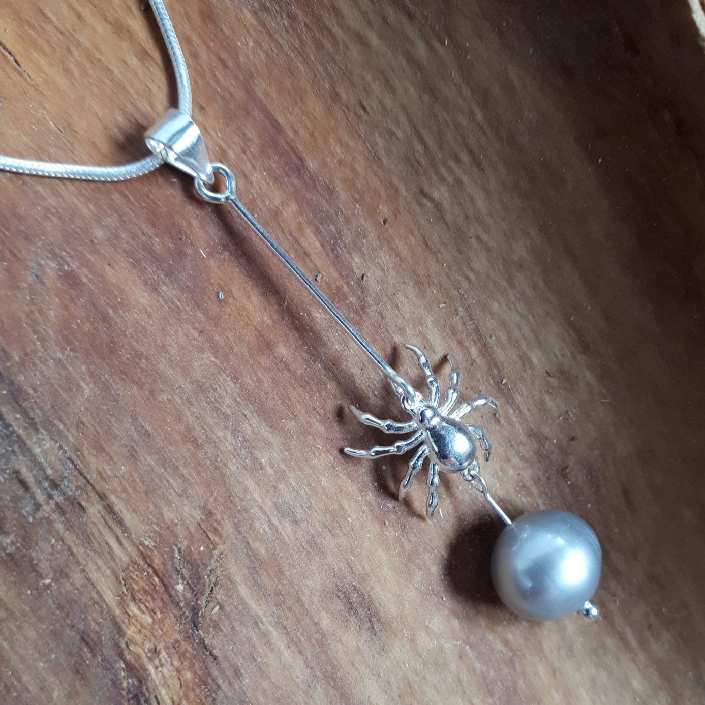 925 Sterling Silver Spider & Pearl Necklace. - JOANNE MASSEY ARTISAN JEWELLERY