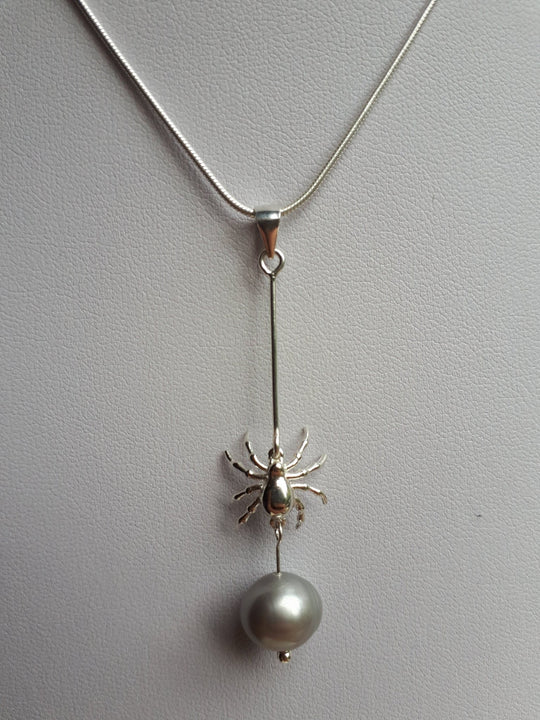 925 Sterling Silver Spider & Pearl Necklace. - JOANNE MASSEY ARTISAN JEWELLERY