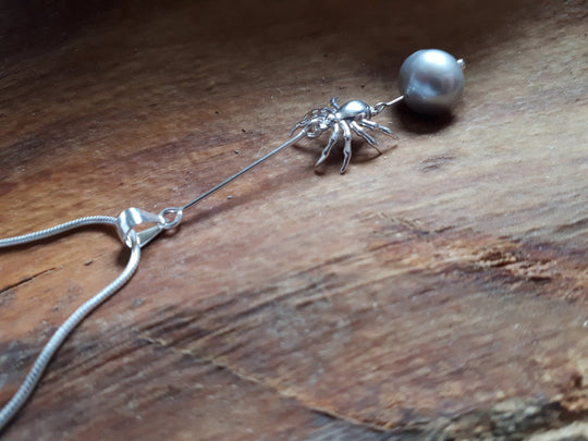 925 Sterling Silver Spider & Pearl Necklace. - JOANNE MASSEY ARTISAN JEWELLERY