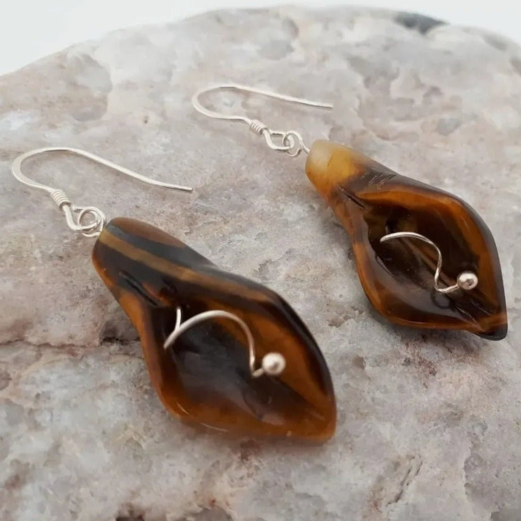 925 Sterling Silver Tigers Eye Calla Lily Earrings - JOANNE MASSEY ARTISAN JEWELLERY