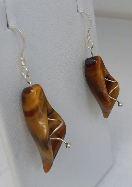 925 Sterling Silver Tigers Eye Calla Lily Earrings - JOANNE MASSEY ARTISAN JEWELLERY