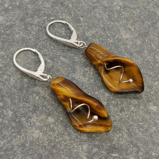 925 Sterling Silver Tigers Eye Calla Lily Earrings - JOANNE MASSEY ARTISAN JEWELLERY