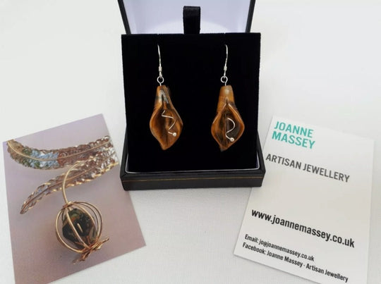 925 Sterling Silver Tigers Eye Calla Lily Earrings - JOANNE MASSEY ARTISAN JEWELLERY