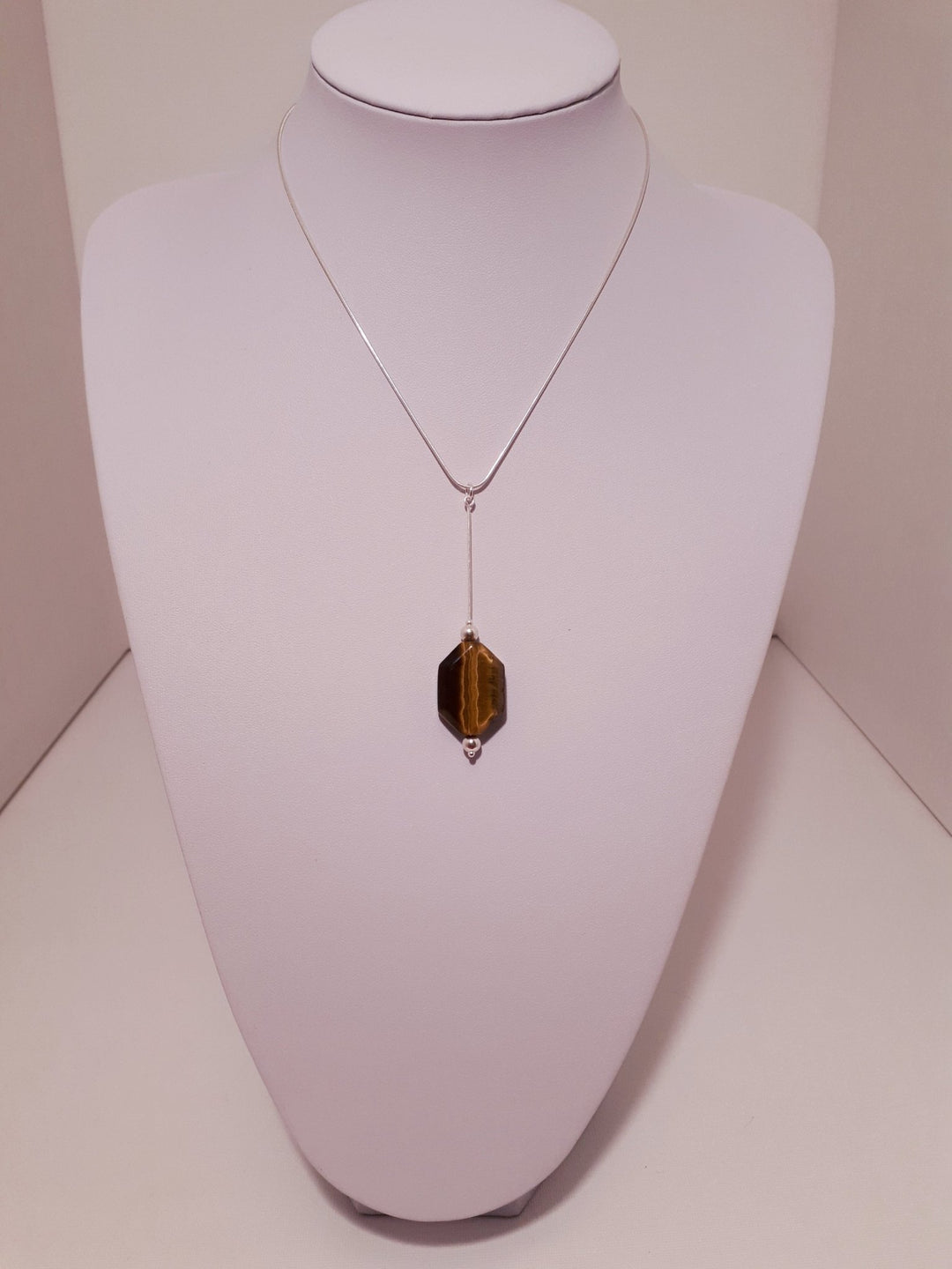 925 Sterling Silver Tigers Eye Long Drop Necklace. - JOANNE MASSEY ARTISAN JEWELLERY