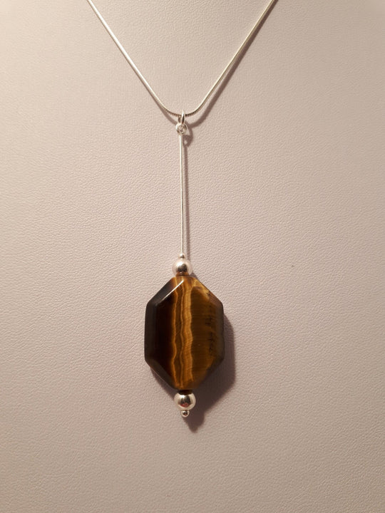 925 Sterling Silver Tigers Eye Long Drop Necklace. - JOANNE MASSEY ARTISAN JEWELLERY