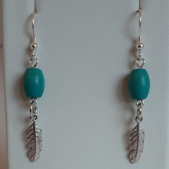 925 Sterling Silver Turquoise and Feather Earrings. - JOANNE MASSEY ARTISAN JEWELLERY