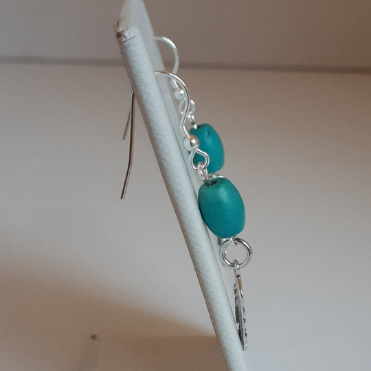 925 Sterling Silver Turquoise and Feather Earrings. - JOANNE MASSEY ARTISAN JEWELLERY