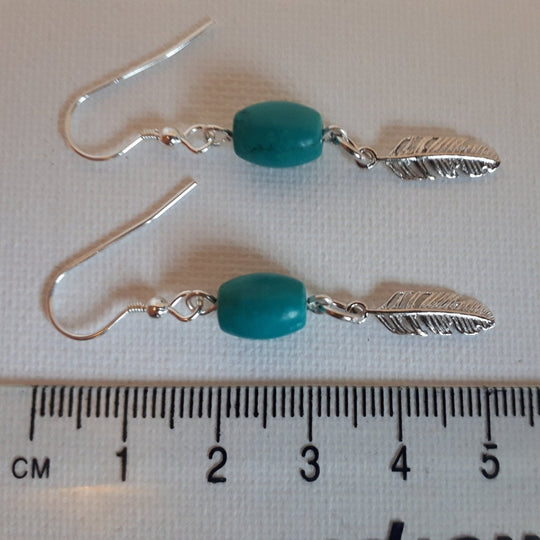 925 Sterling Silver Turquoise and Feather Earrings. - JOANNE MASSEY ARTISAN JEWELLERY