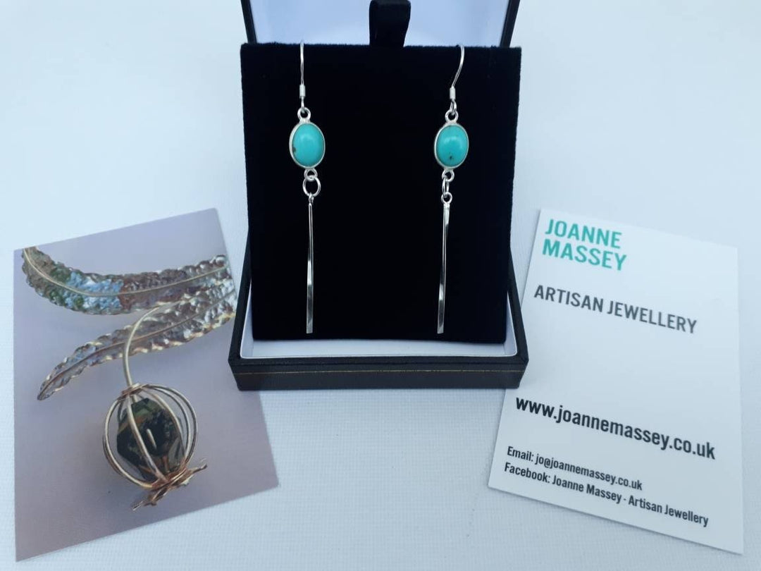 925 Sterling Silver Turquoise Oval Tassel Earrings. - JOANNE MASSEY ARTISAN JEWELLERY