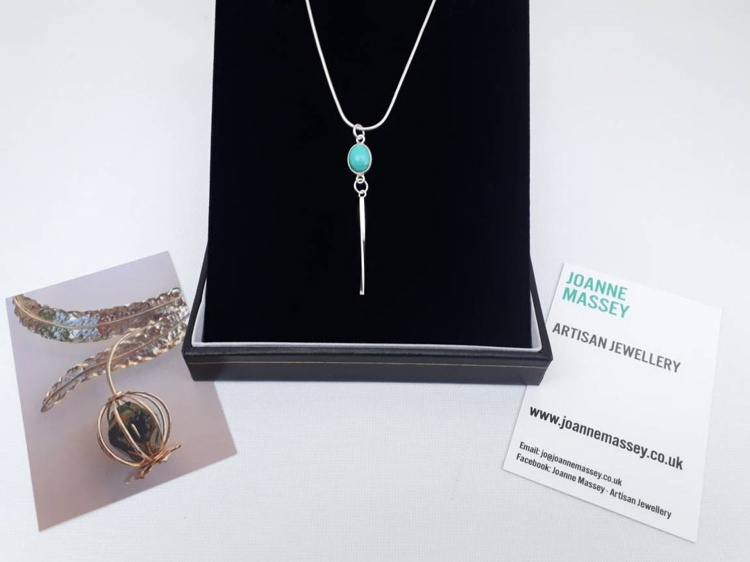 925 Sterling Silver Turquoise Oval Tassel Necklace. - JOANNE MASSEY ARTISAN JEWELLERY