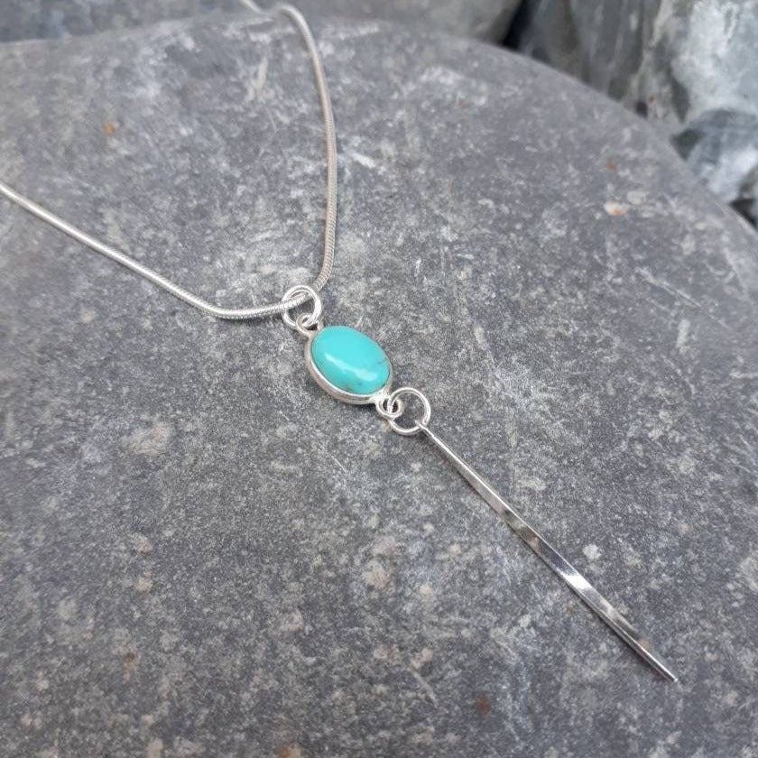 925 Sterling Silver Turquoise Oval Tassel Necklace. - JOANNE MASSEY ARTISAN JEWELLERY