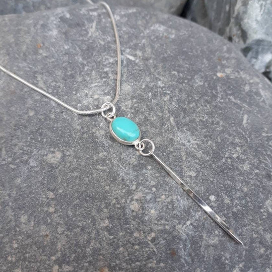 925 Sterling Silver Turquoise Oval Tassel Necklace. - JOANNE MASSEY ARTISAN JEWELLERY