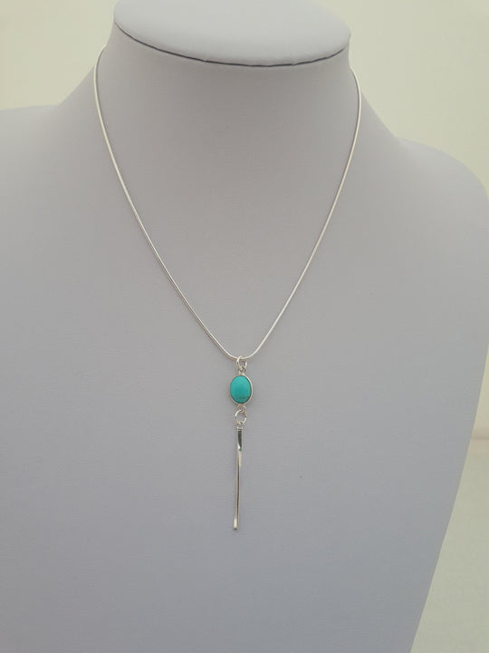 925 Sterling Silver Turquoise Oval Tassel Necklace. - JOANNE MASSEY ARTISAN JEWELLERY