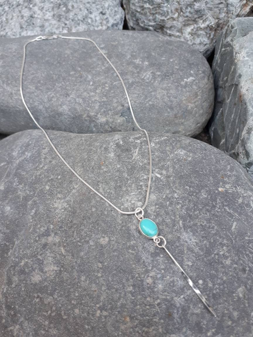 925 Sterling Silver Turquoise Oval Tassel Necklace. - JOANNE MASSEY ARTISAN JEWELLERY