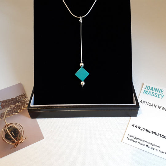 925 Sterling Silver Turquoise Square Necklace - JOANNE MASSEY ARTISAN JEWELLERY