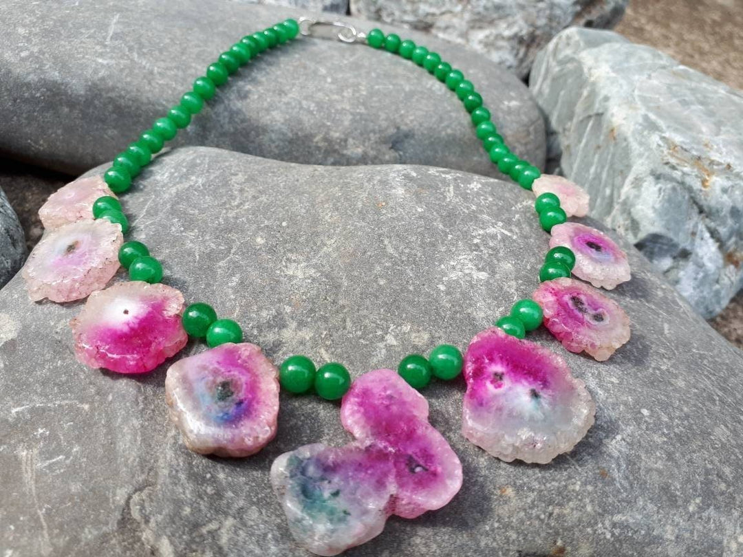 925 Sterling Silver Watermelon Solar Quartz Statement Necklace - JOANNE MASSEY ARTISAN JEWELLERY