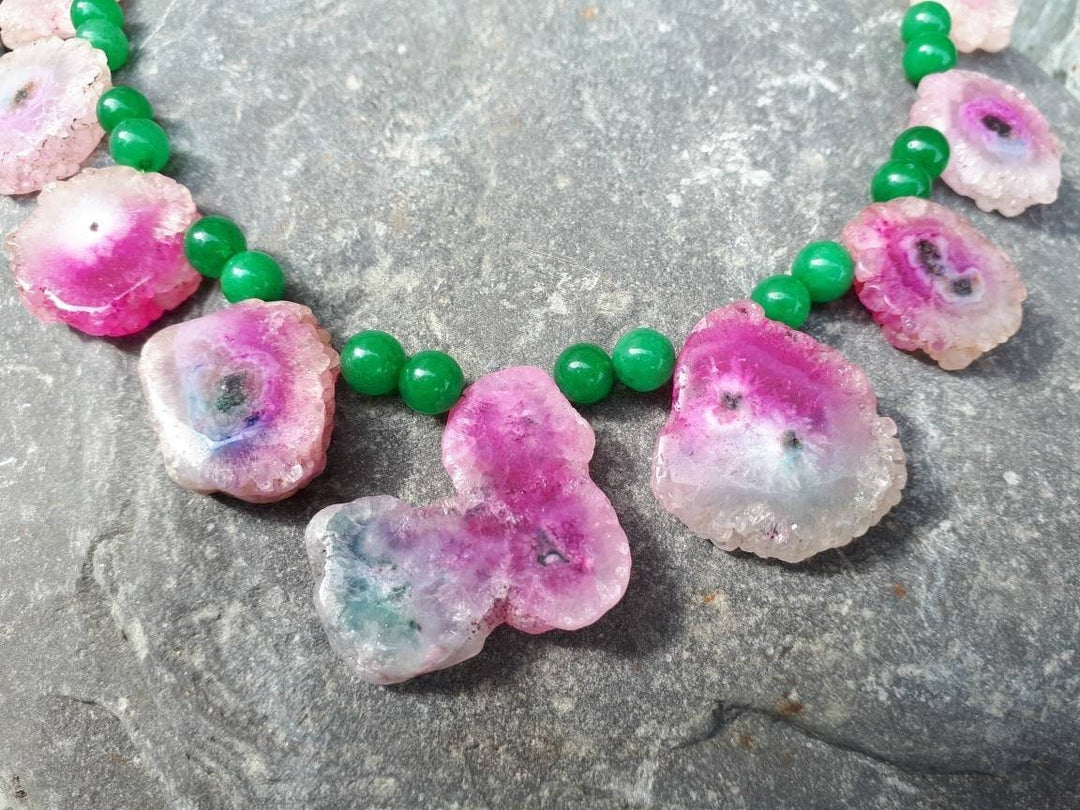 925 Sterling Silver Watermelon Solar Quartz Statement Necklace - JOANNE MASSEY ARTISAN JEWELLERY