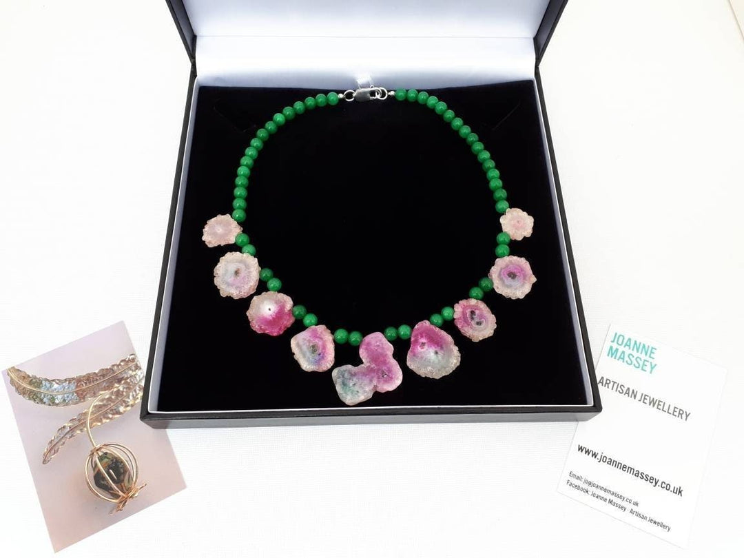 925 Sterling Silver Watermelon Solar Quartz Statement Necklace - JOANNE MASSEY ARTISAN JEWELLERY