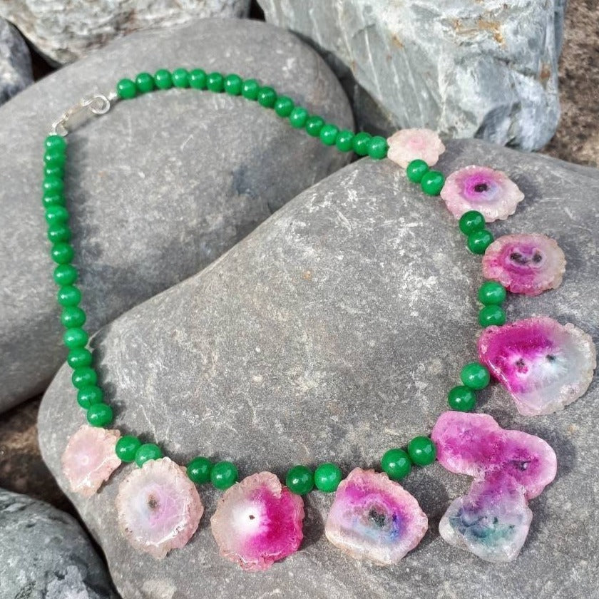 925 Sterling Silver Watermelon Solar Quartz Statement Necklace - JOANNE MASSEY ARTISAN JEWELLERY