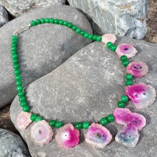 925 Sterling Silver Watermelon Solar Quartz Statement Necklace - JOANNE MASSEY ARTISAN JEWELLERY