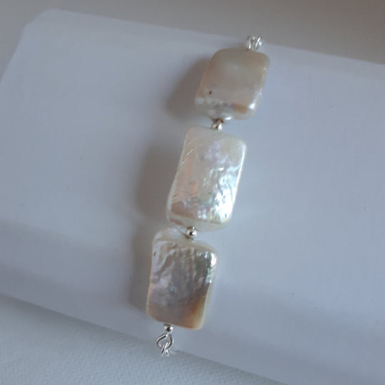 925 Sterling Silver White Pearl Triple Rectangle Bracelet. - JOANNE MASSEY ARTISAN JEWELLERY